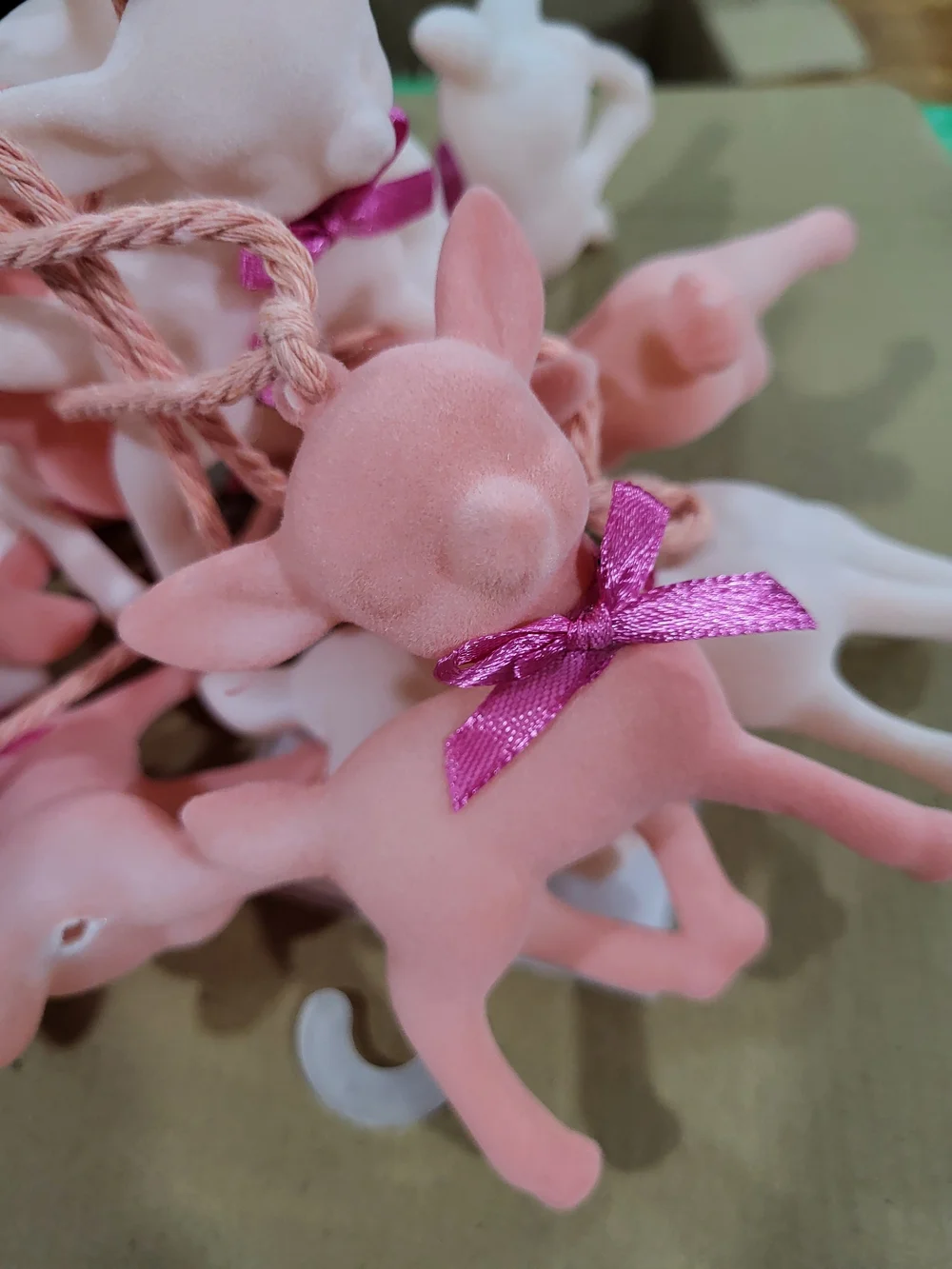Ashland Pink Velvet Fawn Garland Ornament with Magenta Bow